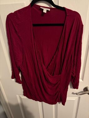333- Dana Buchman Draped V-Neck Blouse - Wine Red